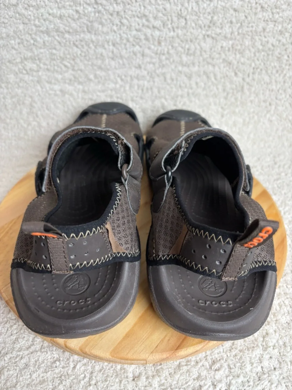 Crocs Sandals Mens 10 Brown Swiftwater Mesh Fisherman Deck Hiking Water Shoe